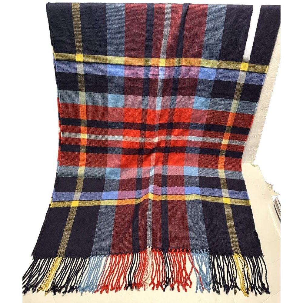 Vera Bradley Plaid Blanket Fringe Scarf 90x25” Winter Fall Warm Accent